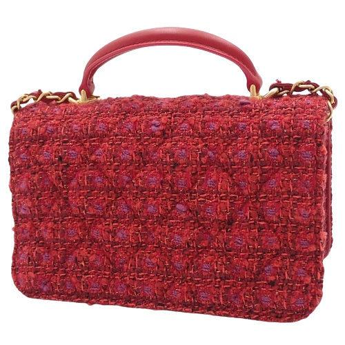 Matelasse Top Handle Mini Flap Bag in Tweed and Lambskin AS4286