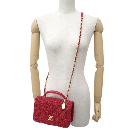 Matelasse Top Handle Mini Flap Bag in Tweed and Lambskin AS4286