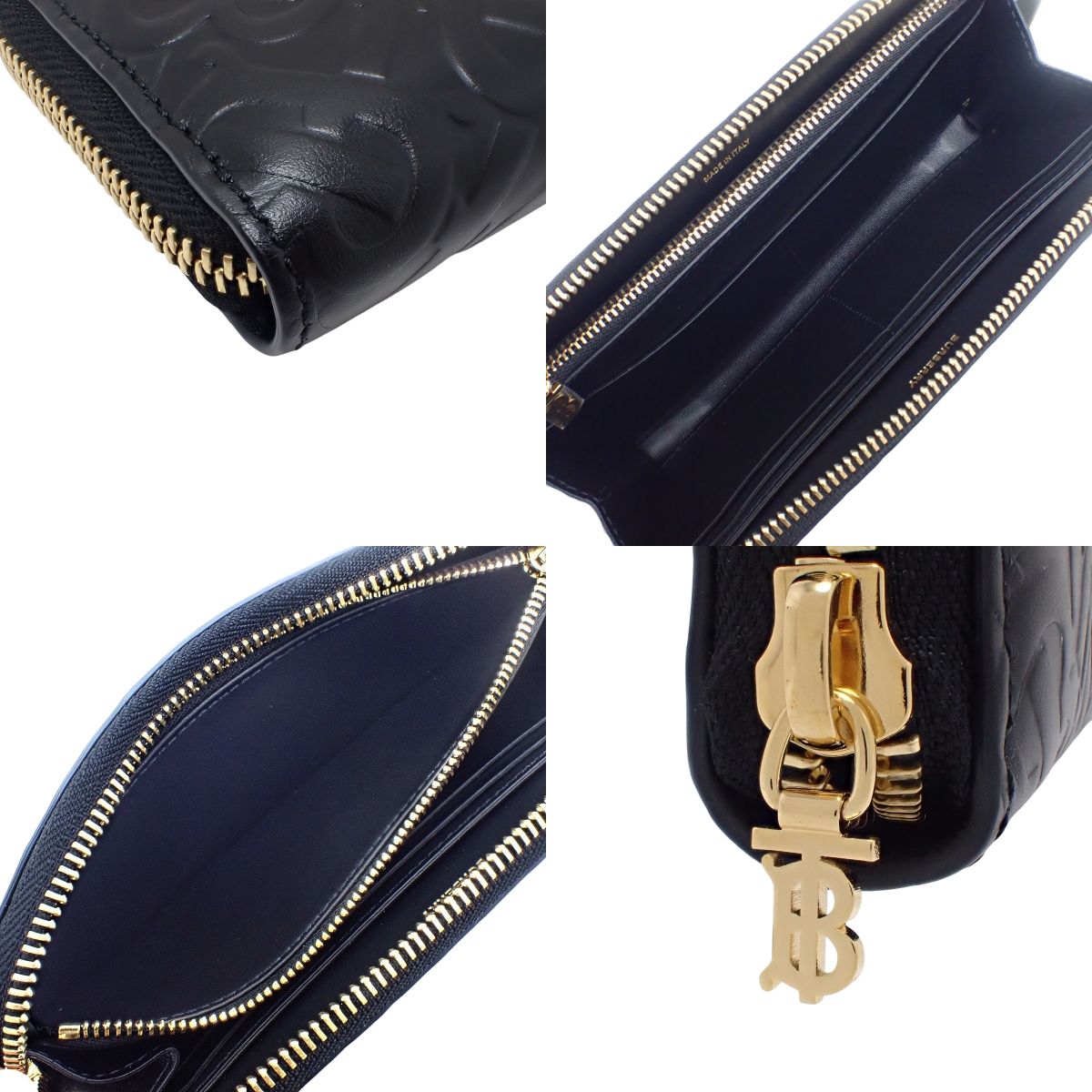 TB Monogram Round Zip Long Wallet, Leather, Black, 8011601