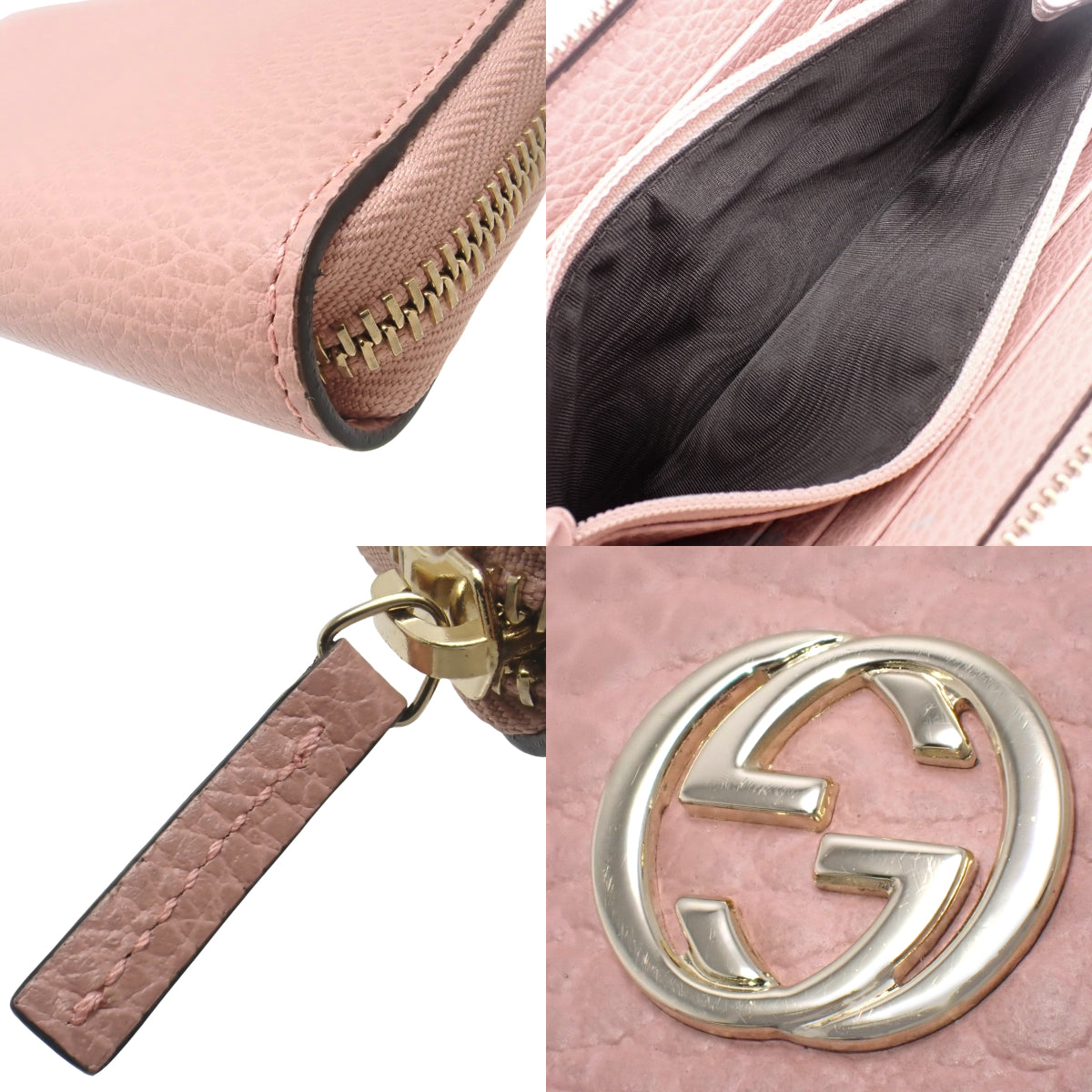 粉色皮革双G拉链钱包(449347)