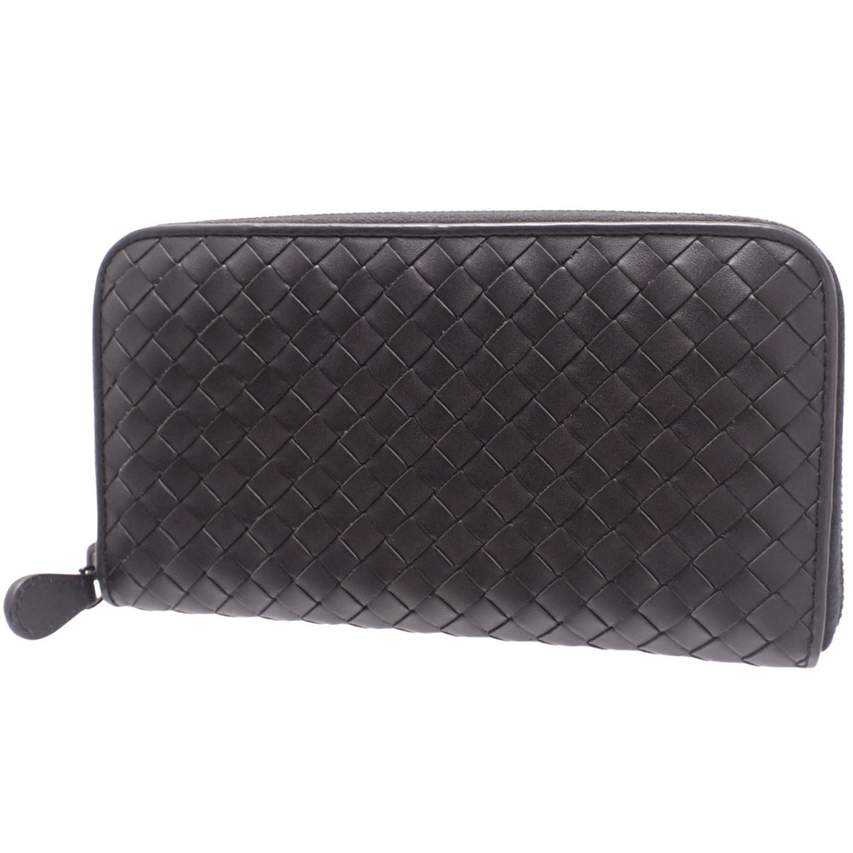 Intricate Round-Zip Wallet, Leather, Dark Brown