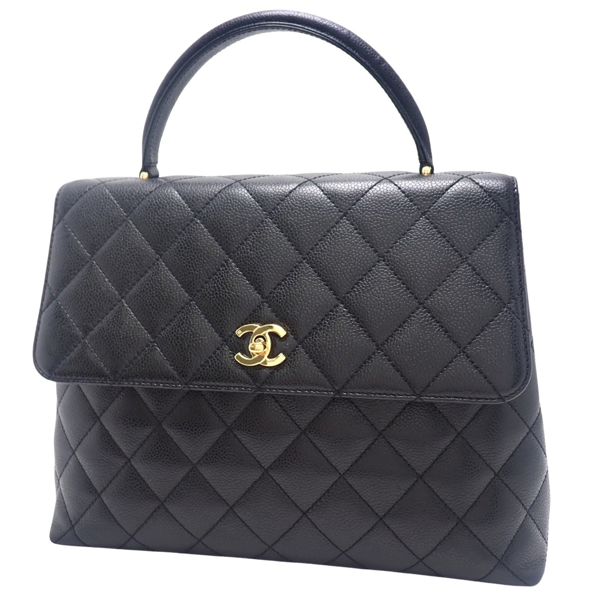 Matelasse Coco标志手提包,鱼子酱皮革,黑色,A12397