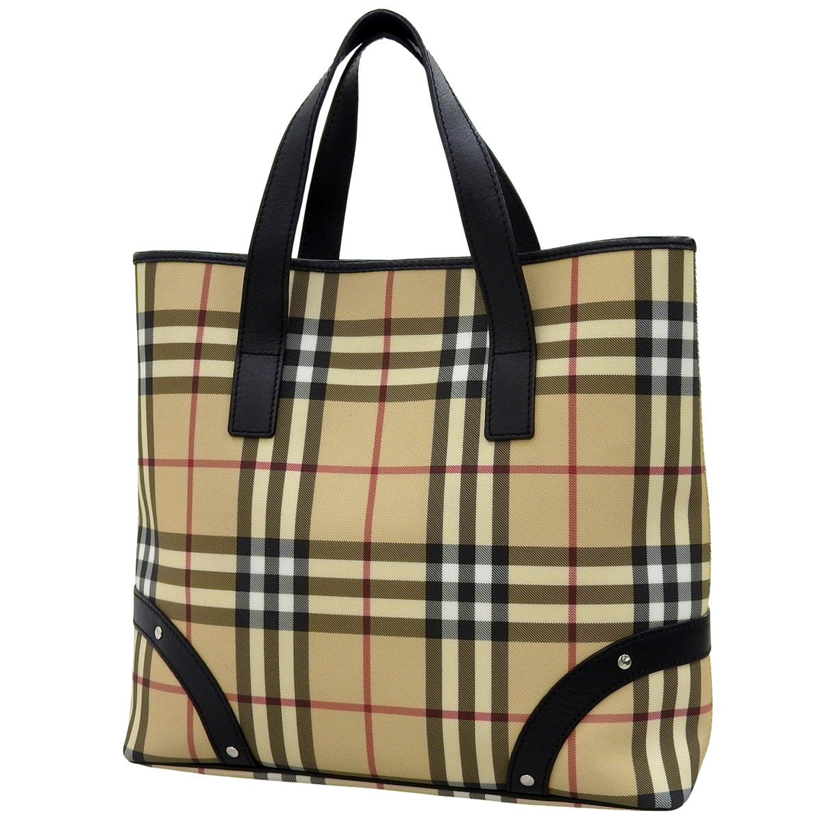 ノバチェック ハンドバッグ PVC レザー ベージュ ブラック レッド赤