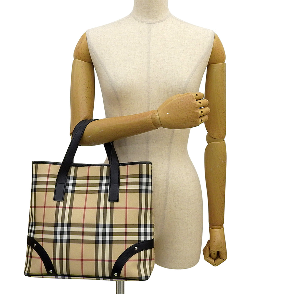 Nova Check Handbag, PVC Leather, Beige, Black, Red