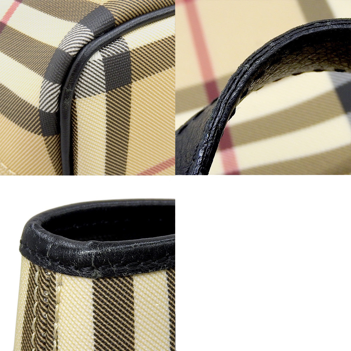 Nova Check Handbag, PVC Leather, Beige, Black, Red