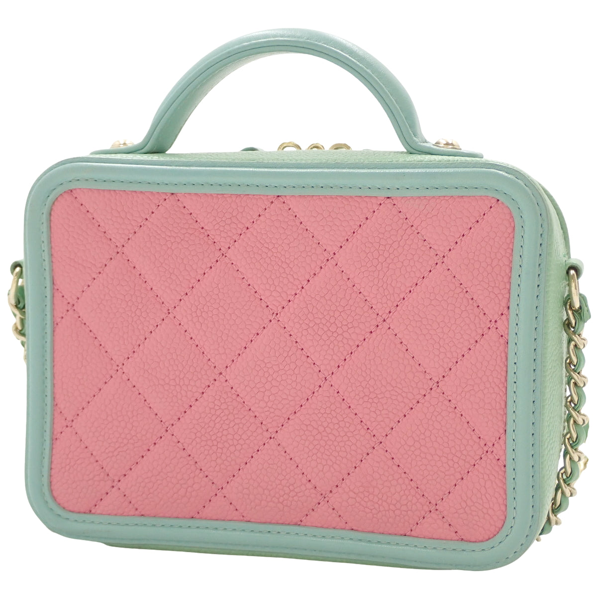 Matelasse CC Filigree Vanity Bag, Caviar Skin, Pink and Yellow-Green, A93343