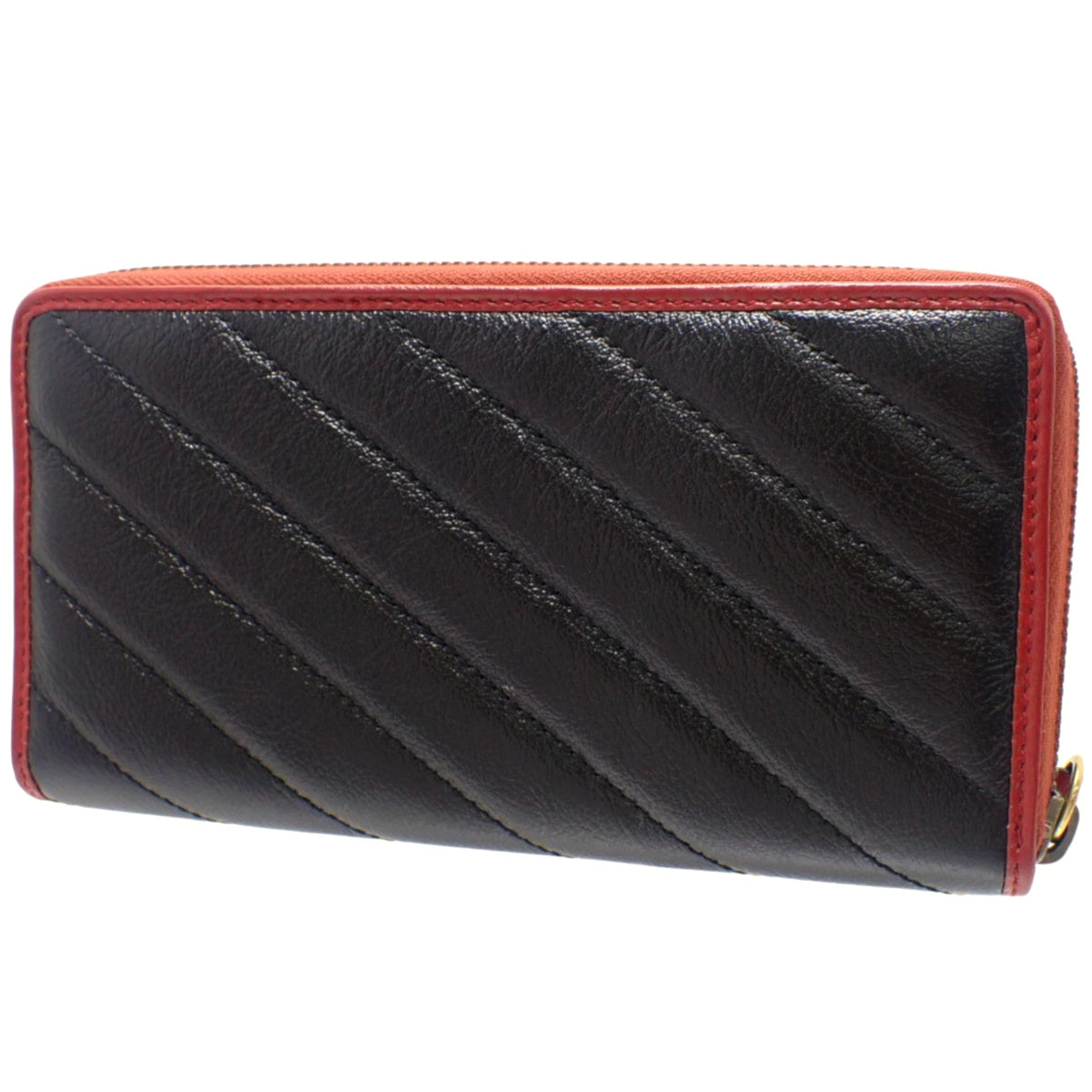 GGマーモント ラウンドファスナー 長財布 レザー ブラック レッド 573810