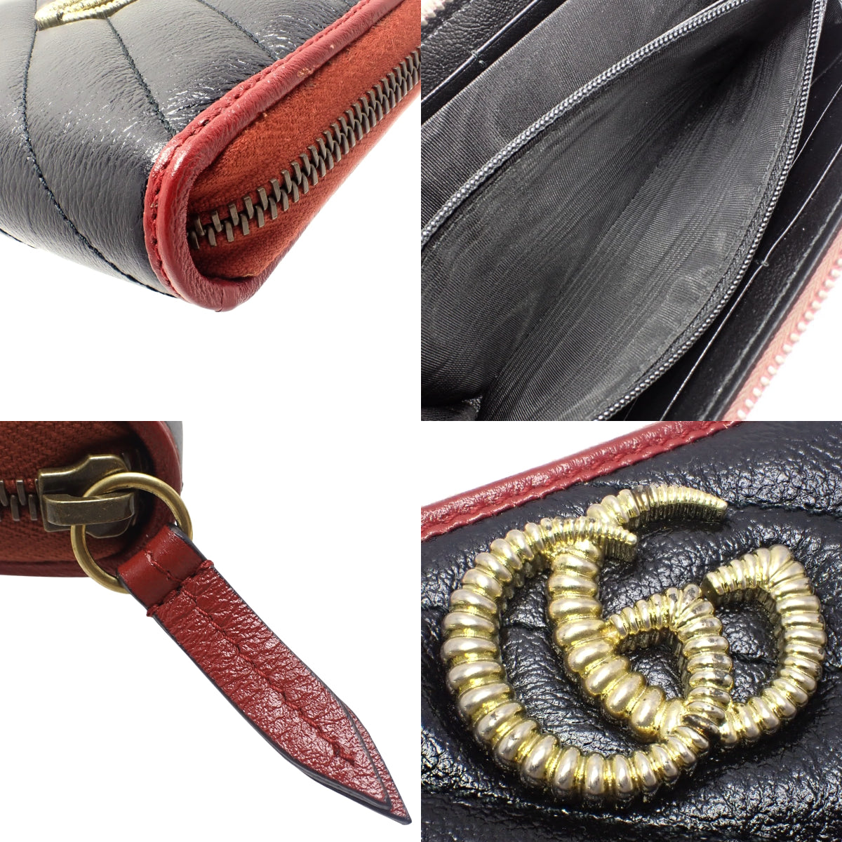 GG Marmont Round Zip Long Wallet, Leather, Black/Red, 573810