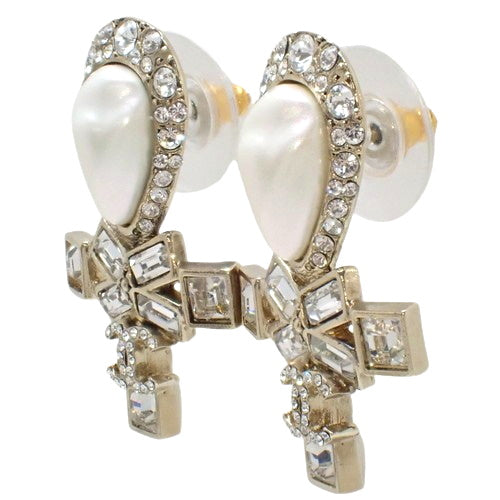 Cocomark Rhinestone Cross Earrings in Metal (GP) with Faux Pearl