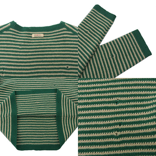Distressed striped knit sweater, size L, wool.