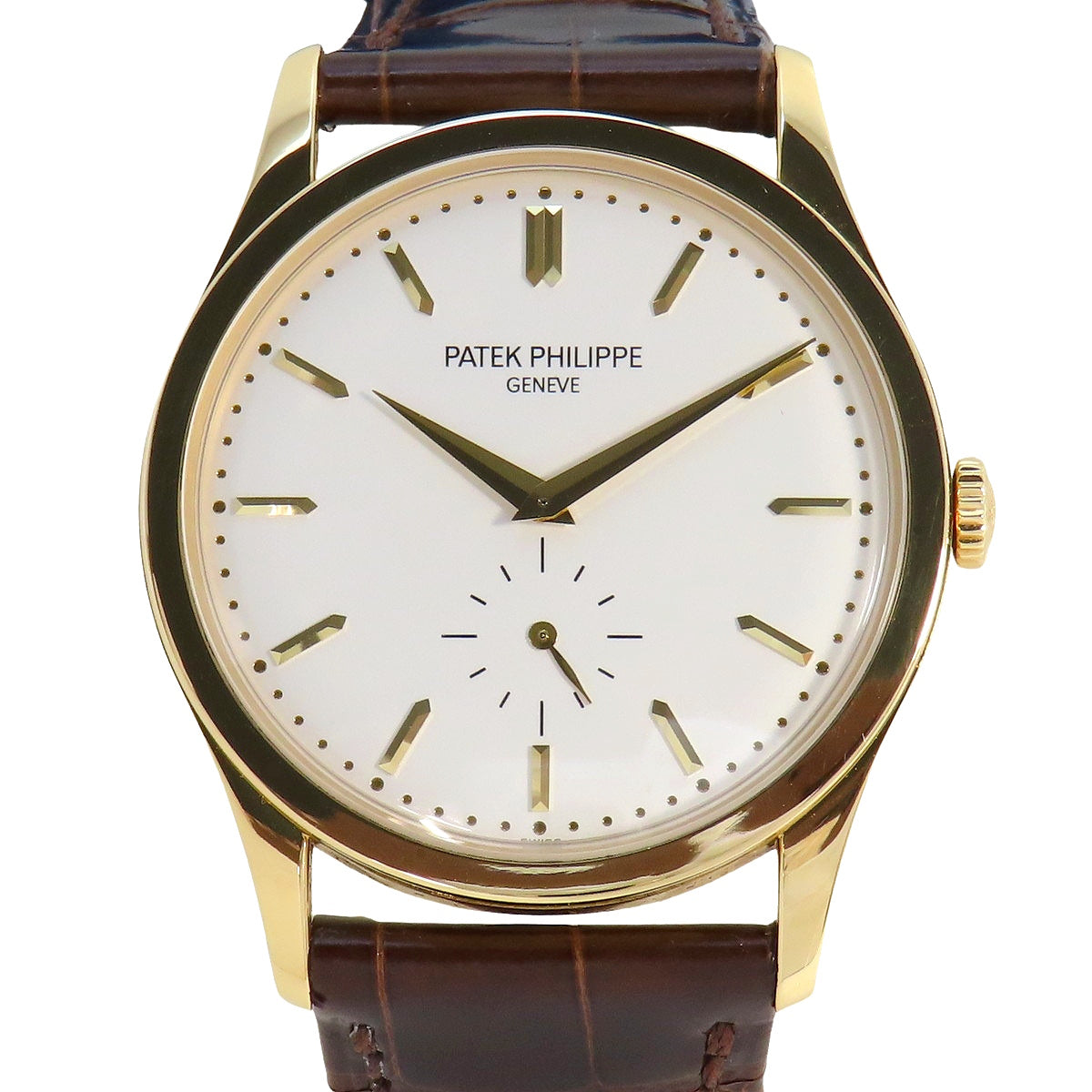 カラトラバ 5196J-001 YG/革 シルバー 手巻き メンズ