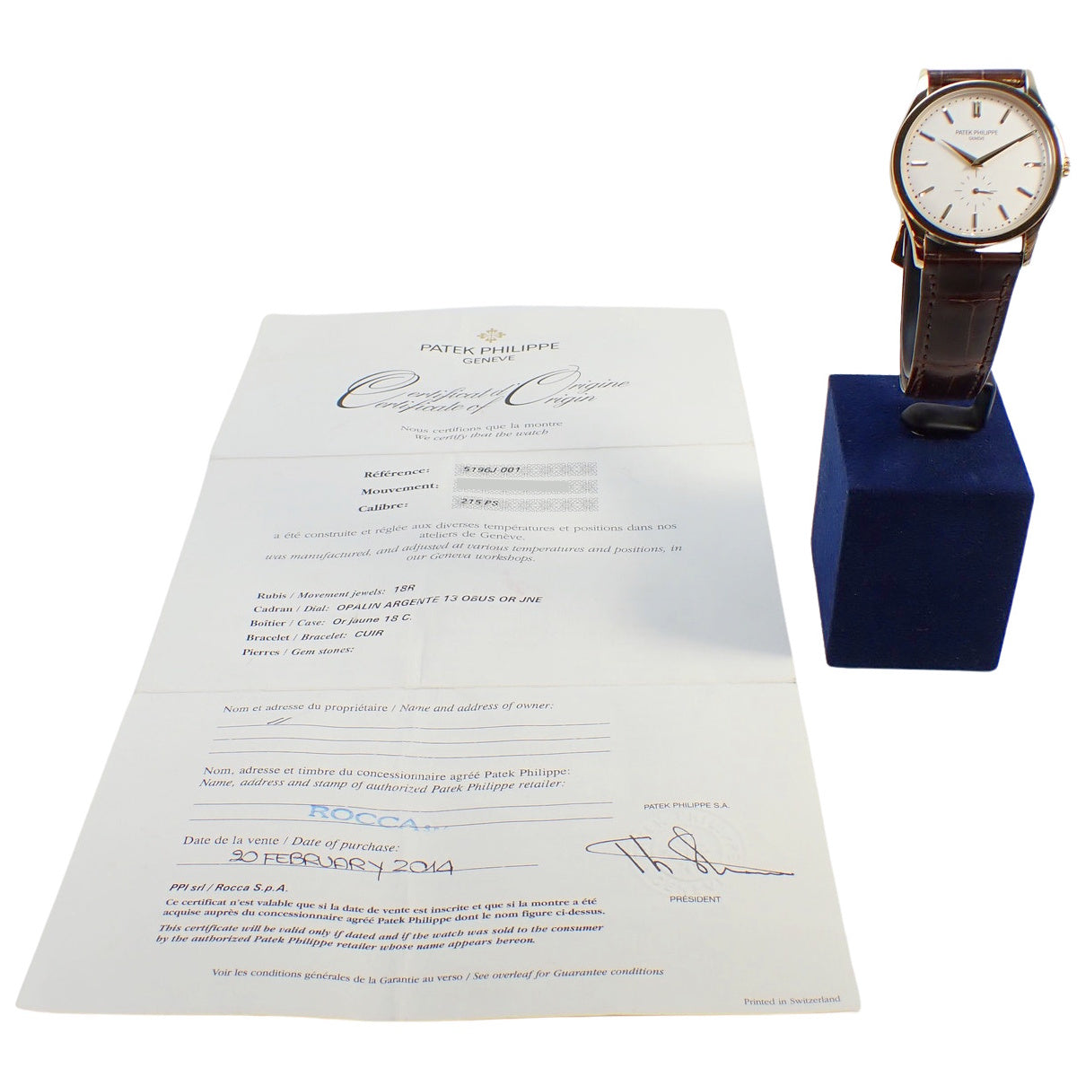 カラトラバ 5196J-001 YG/革 シルバー 手巻き メンズ