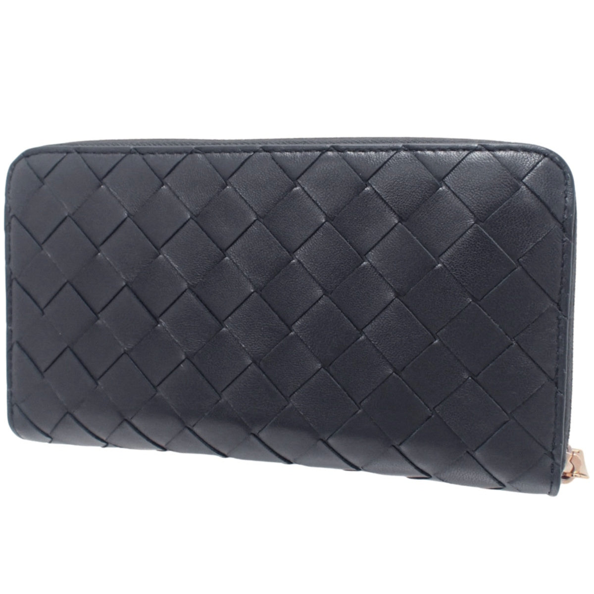 Intrecciato Round Zip Wallet, Leather, Navy, 608053