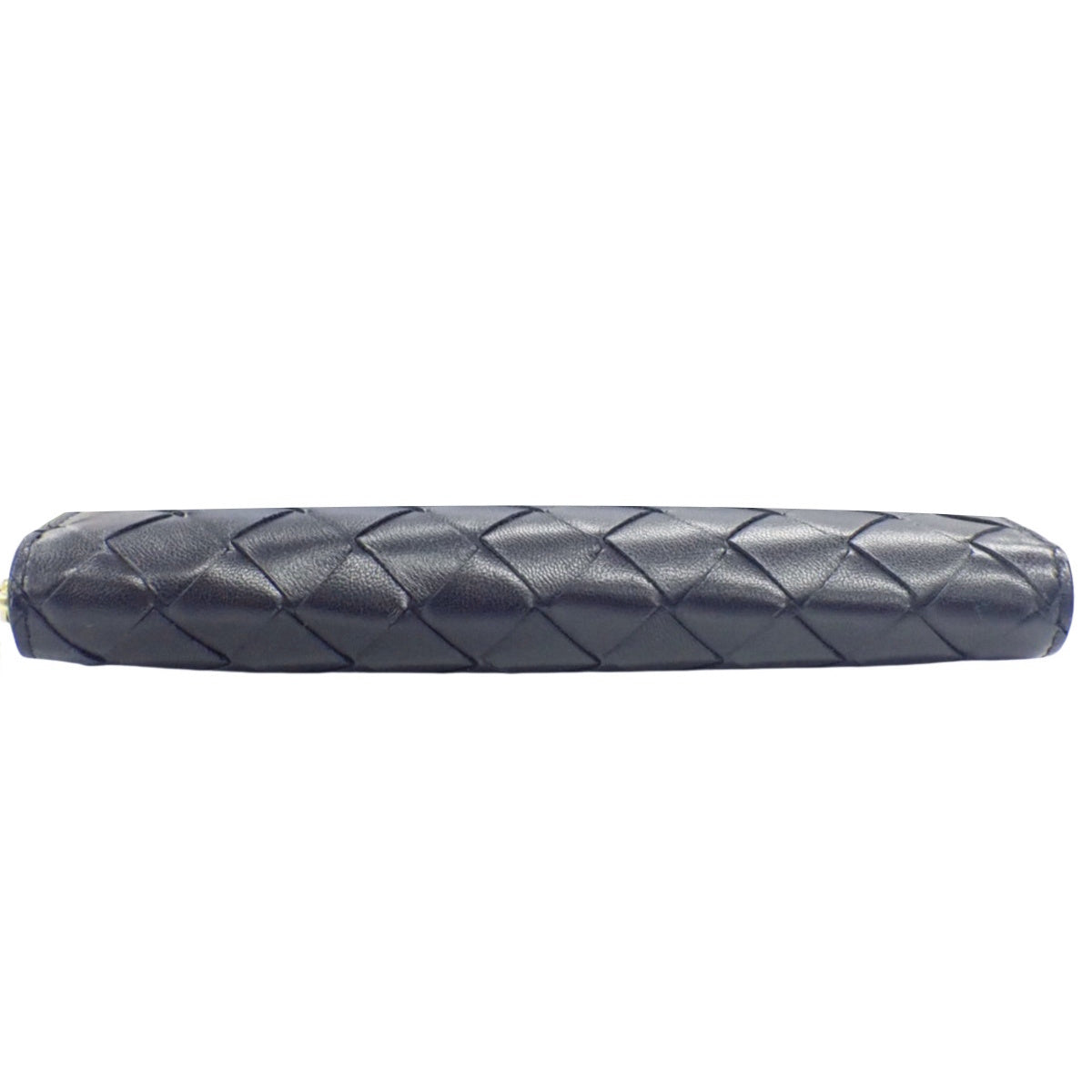 Intrecciato Round Zip Wallet, Leather, Navy, 608053