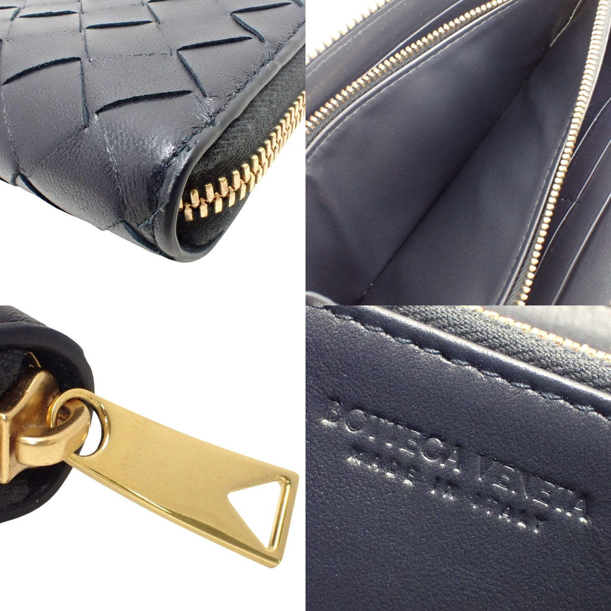 Intrecciato Round Zip Wallet, Leather, Navy, 608053