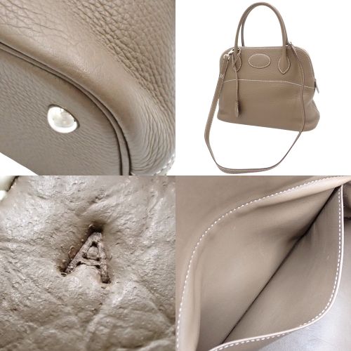 Bolide 31 Taurillon Clemence 皮革表带,钯金配件,Etoupe/Etoupe,一枚邮票