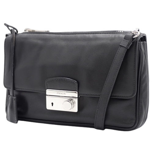 Wフェイス ショルダーバッグ レザー ブラック 肩掛け 斜め掛け ダブルフェイス