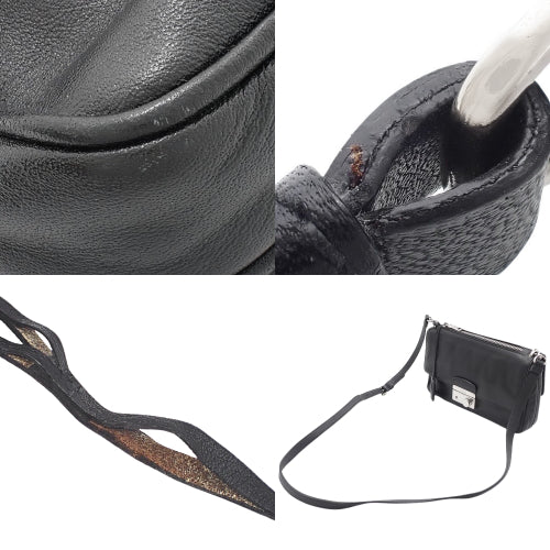 Wフェイス ショルダーバッグ レザー ブラック 肩掛け 斜め掛け ダブルフェイス