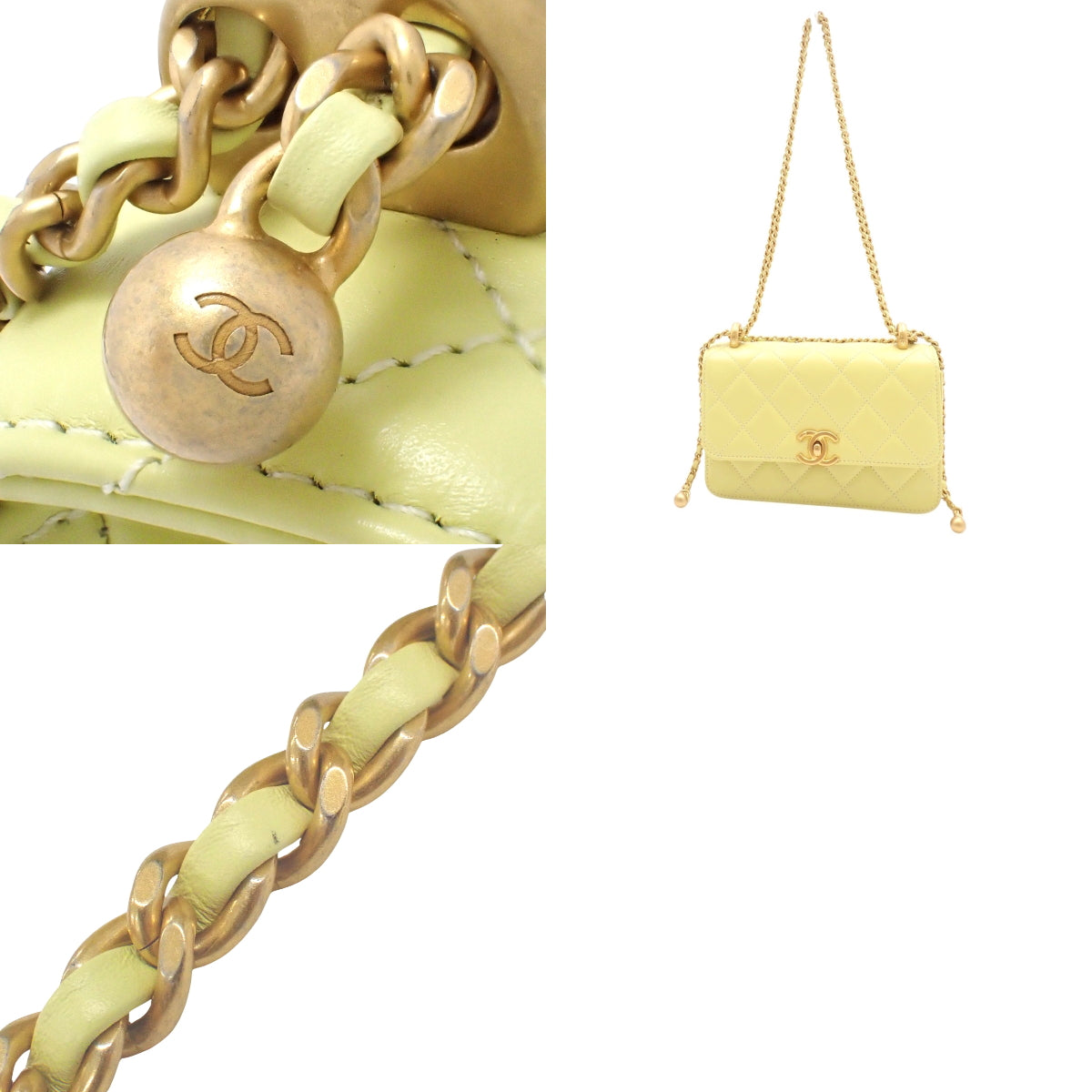 Matelasse Coco Mark Chain Shoulder Bag, Leather, Yellow