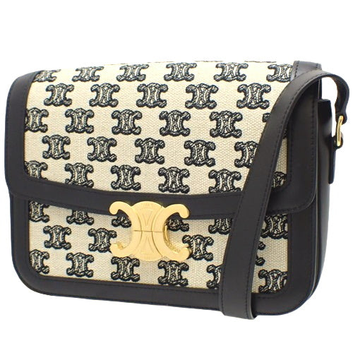 Classic Triomphe Bag in Leather and Embroidered Canvas