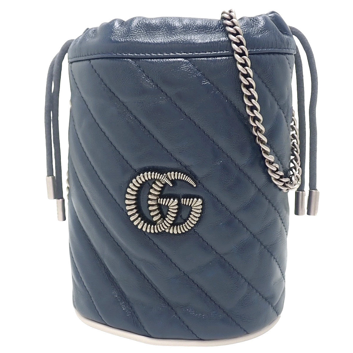 GGマーモント ミニバケットバッグ レザー ネイビー 573817