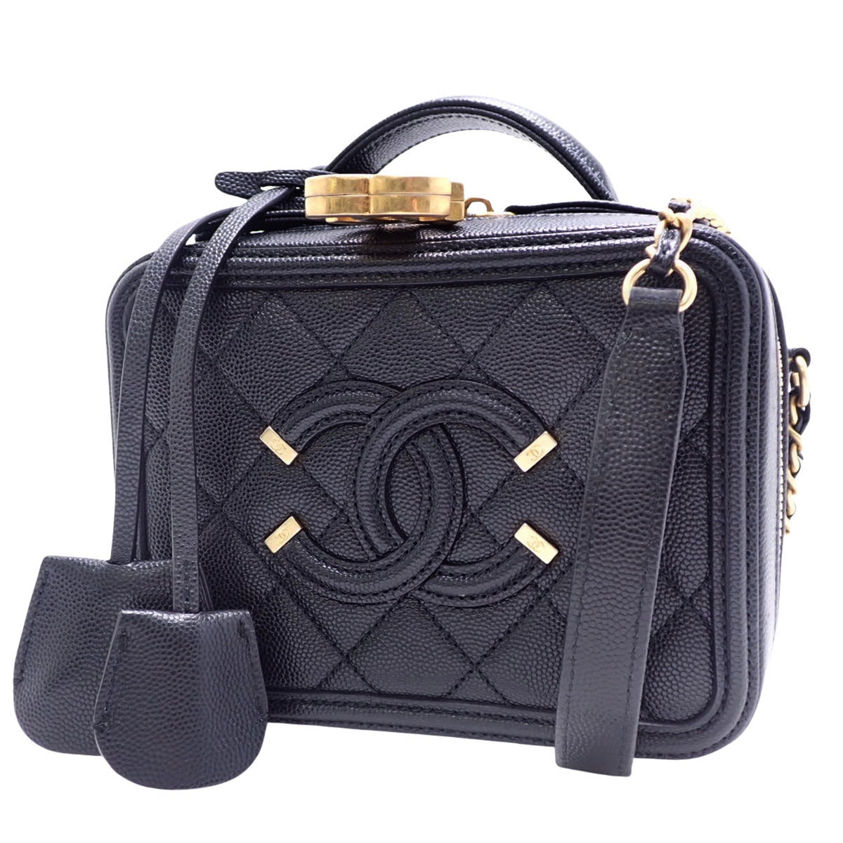 Matelasse CC Filigree Vanity Bag in Caviar Leather, Black and Bordeaux A93343