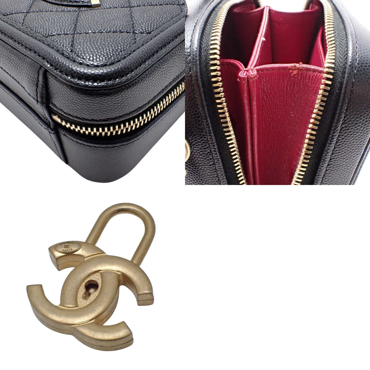 Matelasse CC Filigree Vanity Bag in Caviar Leather, Black and Bordeaux A93343