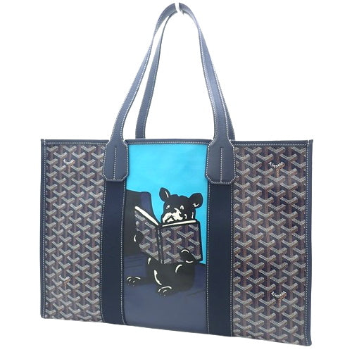 Villette MM Tote Bag in PVC-Coated Canvas, Leather, and Goyardine Canvas, Navy Blue