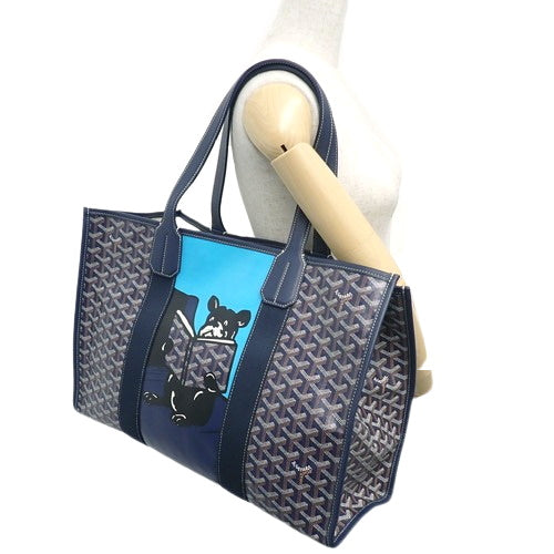 Villette MM Tote Bag in PVC-Coated Canvas, Leather, and Goyardine Canvas, Navy Blue