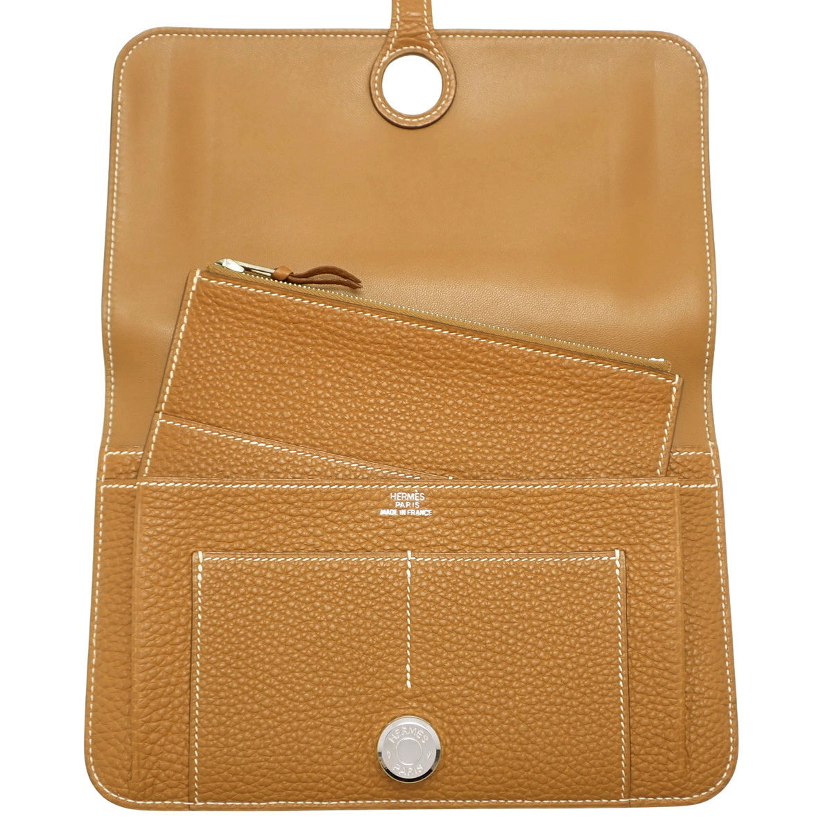 多贡双色手拿包,Taurillon Clemence皮革,金色和银色五金件,□I刻印。