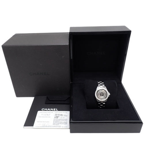 H2565 J12 Chromatic TI/CE Quartz Gray Diamond Bezel