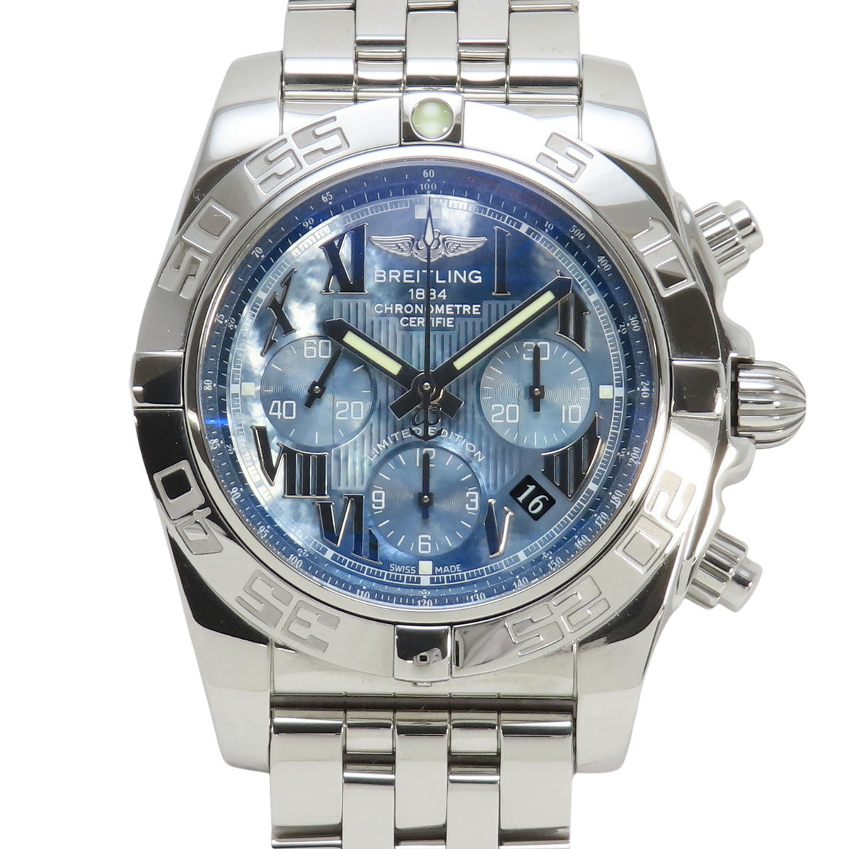 【附保修卡】AB0110 Chronomat 44 不锈钢 SS 自动上链 蓝色贝壳表盘