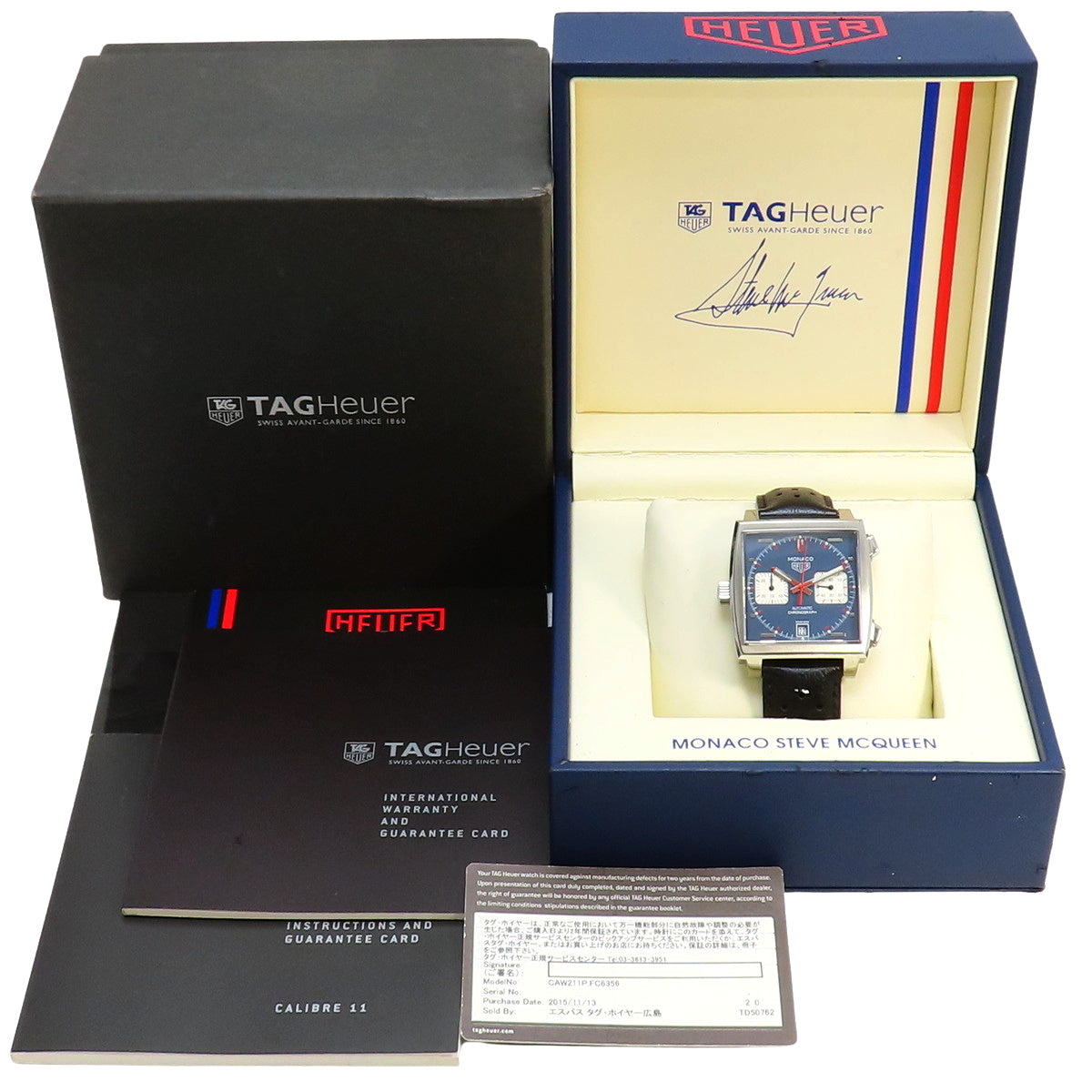 CAW211P.FC6356 Monaco, Stainless Steel/Leather, Automatic, Blue