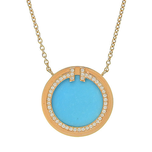 Two Circle Necklace Turquoise/Diamond K18 Pink Gold PG