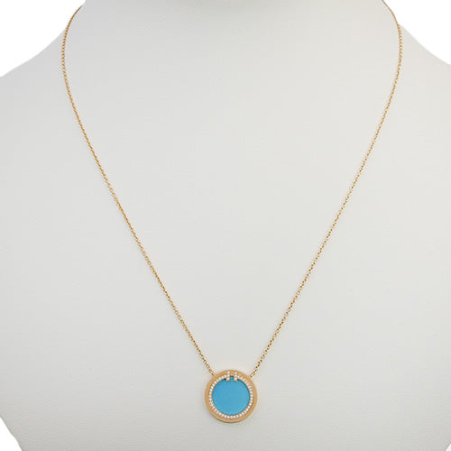 Two Circle Necklace Turquoise/Diamond K18 Pink Gold PG