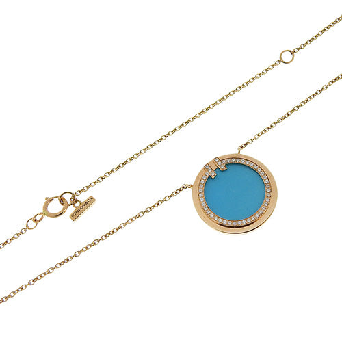 Two Circle Necklace Turquoise/Diamond K18 Pink Gold PG
