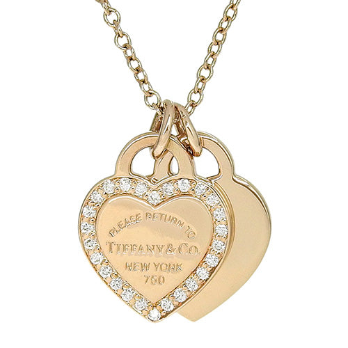 Double Heart Tag Pendant, Mini, Diamond, 18K Pink Gold, PG