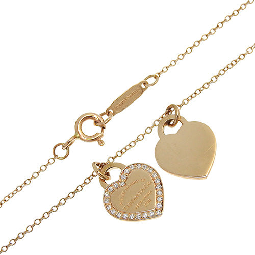 ダブルハートタグ ペンダント ミニ ダイヤモンド K18 ピンクゴールド PG