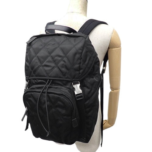 Quilted Backpack, Shoulder Bag, Nylon and Leather, NERO, 2VZ135