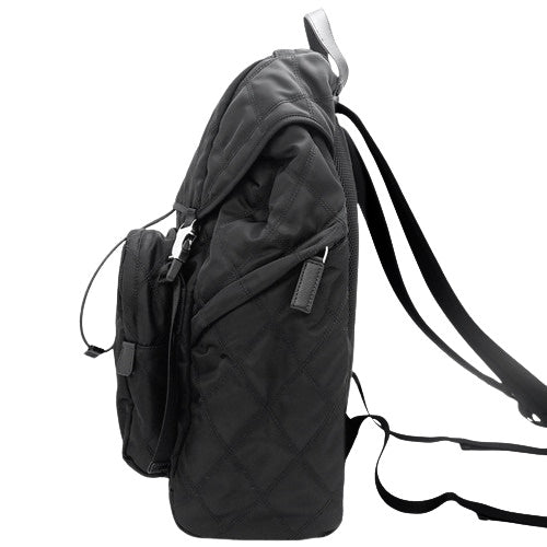 Quilted Backpack, Shoulder Bag, Nylon and Leather, NERO, 2VZ135