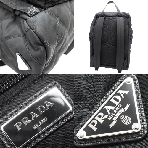 Quilted Backpack, Shoulder Bag, Nylon and Leather, NERO, 2VZ135