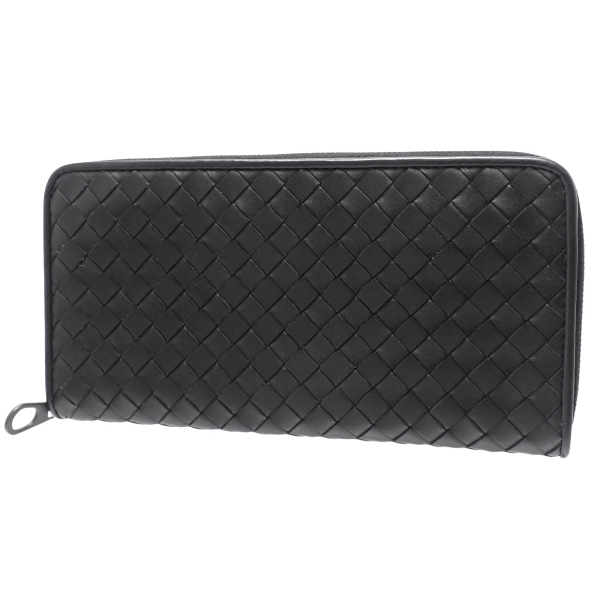 Intrecciato Round Zip Wallet, Calfskin, Black, 510643