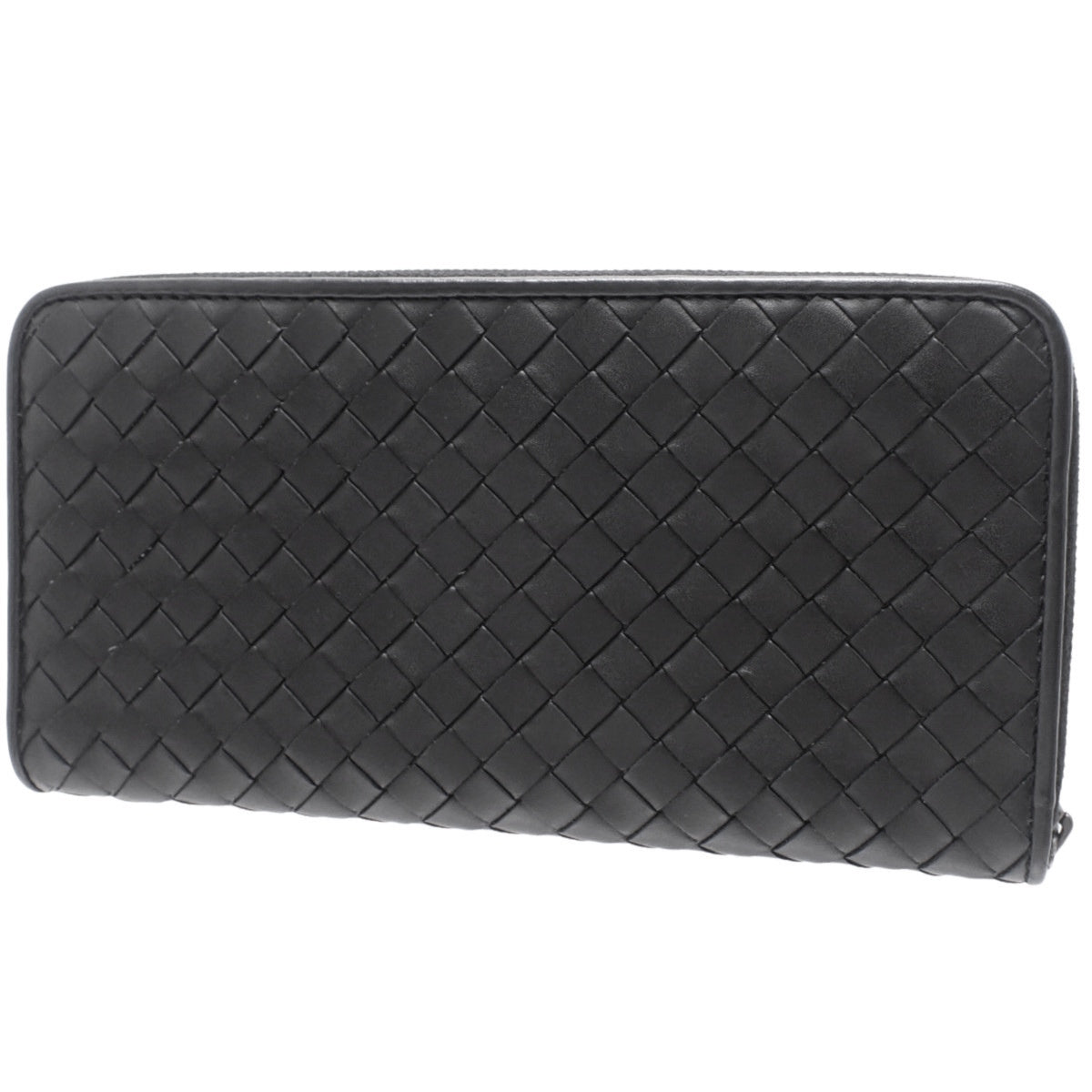 Intrecciato Round Zip Wallet, Calfskin, Black, 510643