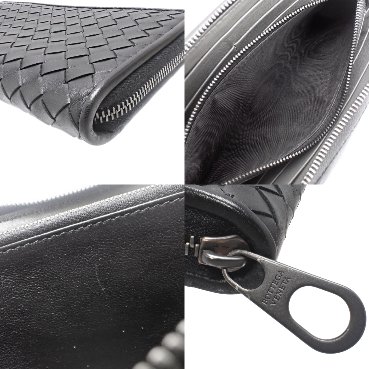 黑色小牛皮编织圆形拉链钱包 510643