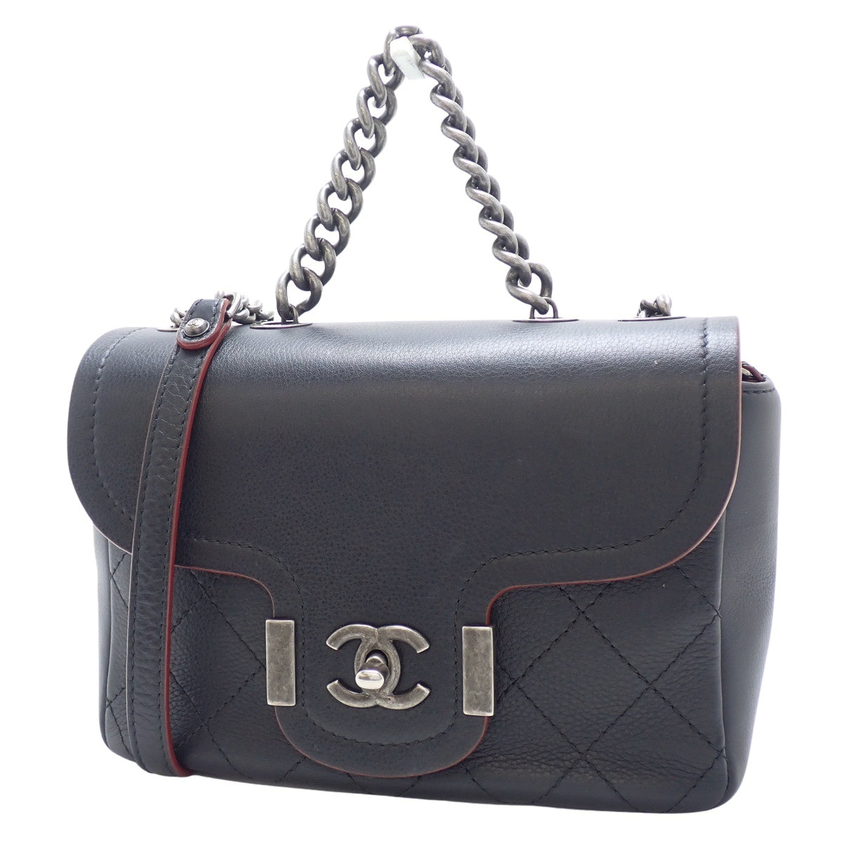 Matelasse Coco标志链条单肩包,小牛皮,黑色