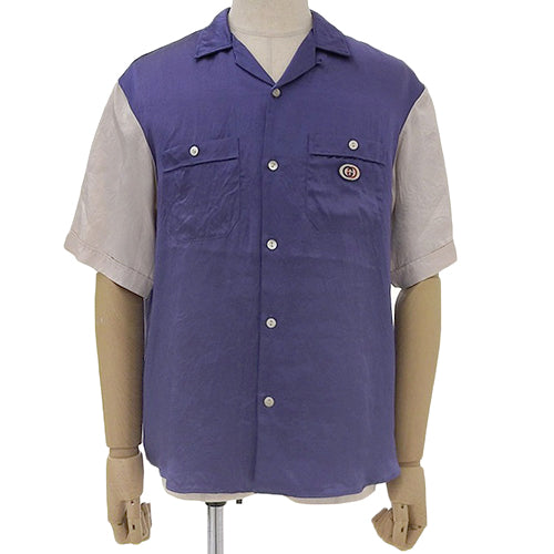 双 G 互扣式开领短袖衬衫,尺码 48,带贴片