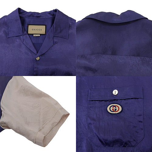 Interlocking G open collar short sleeve shirt size 48 with patch