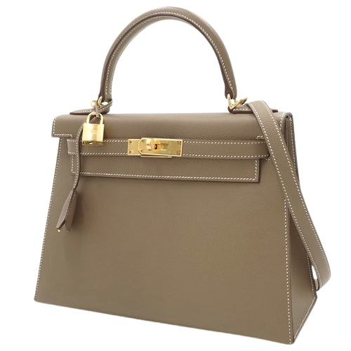 Kelly 28(外缝线)Epsom 皮革,象牙白/象牙白,Z 字形印花