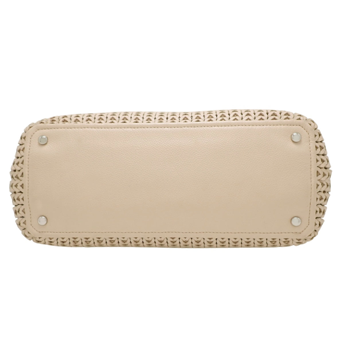 Woven Chain Shoulder Tote, Leather, Beige, Shoulder Bag, Mesh