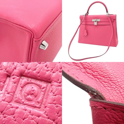 Kelly 32 (Inseam) Chevre Mysore with Palladium Hardware and Rose Tyrian, □Q Stamp